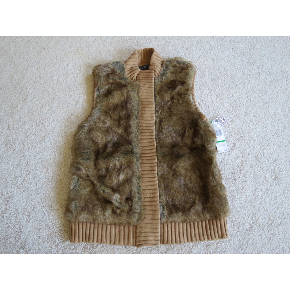 NWT Jones New York Faux Fur Brown Vest Jacket Size Large